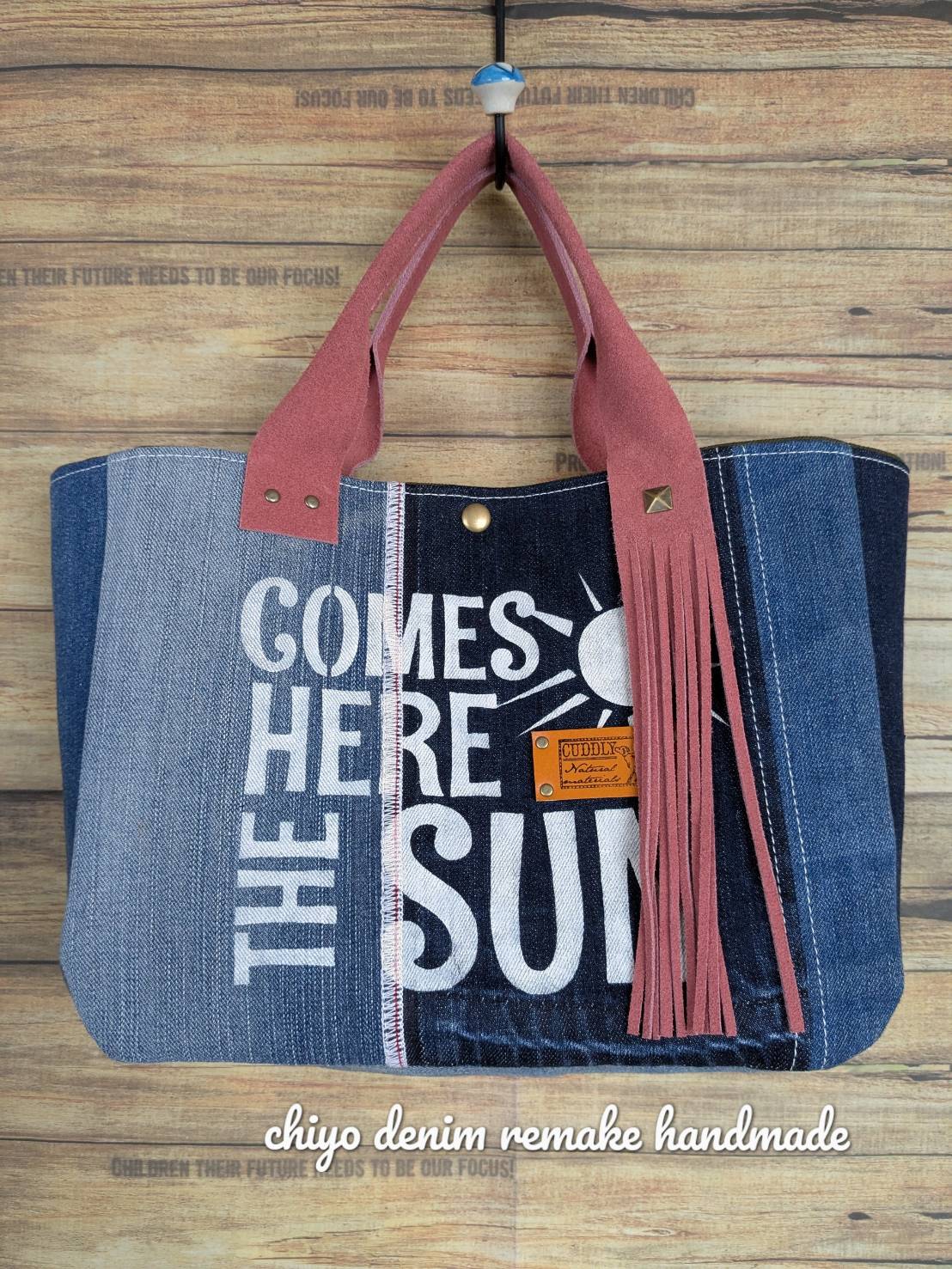 デニムリメイクラウンド　 ハンドフリンジトート
